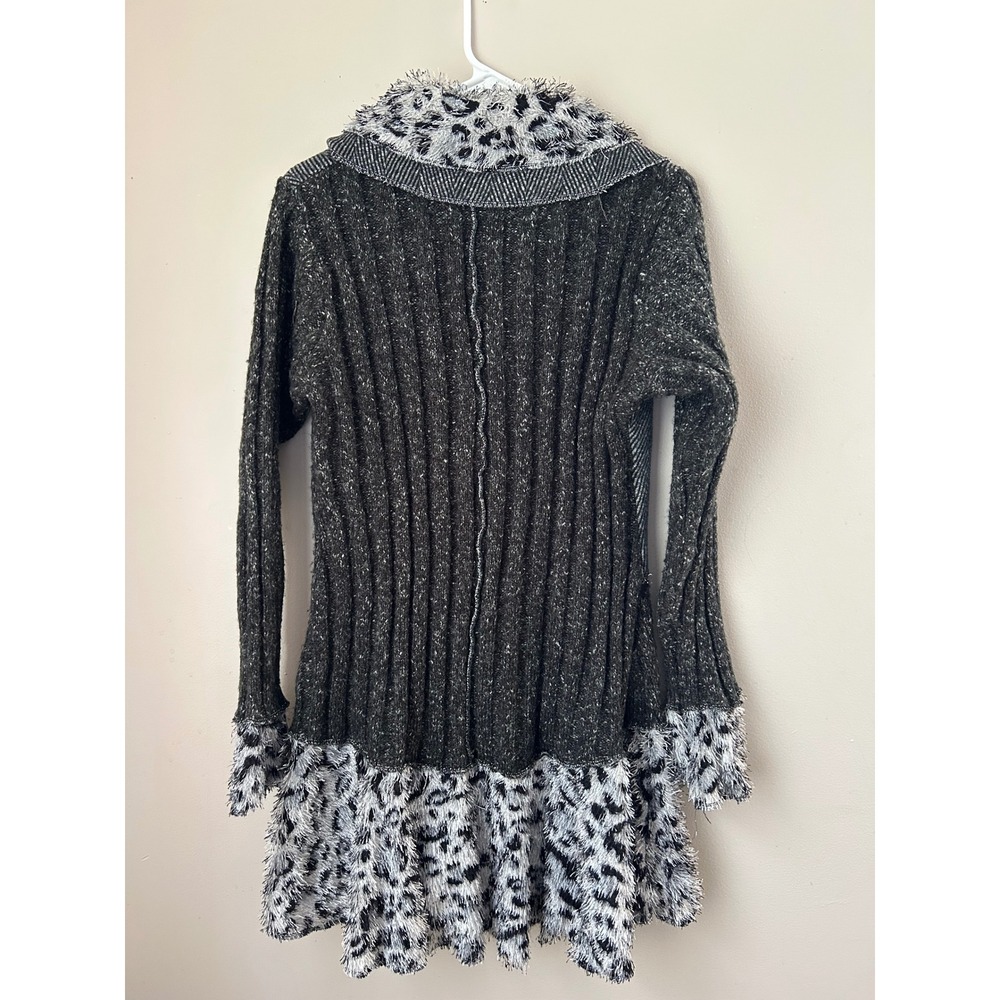 Witchy Whismigoth Gray Leopard Print Trim Knit Cardigan Jacket Size‎ M Grunge - Picture 4 of 7